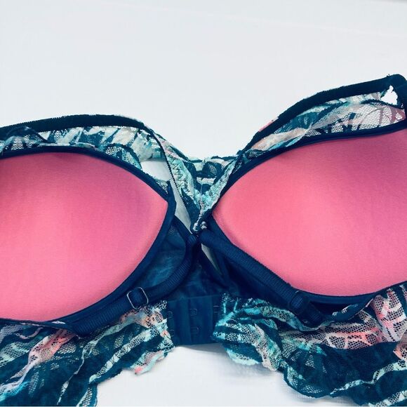 Victoria's Secret PINK‎ Date Push-up Longline Bra Size Small Tropical Multicolor - Picture 7 of 9